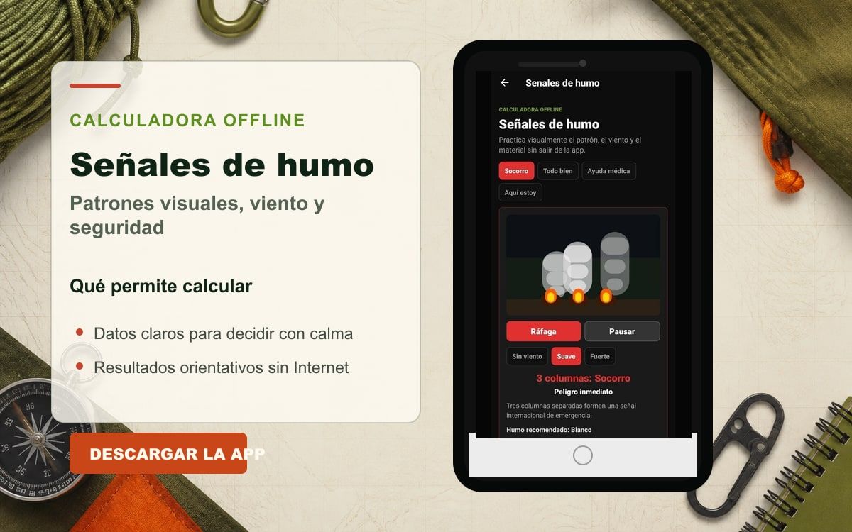 Portada con la calculadora real de señales de humo de Modo Crisis Survival