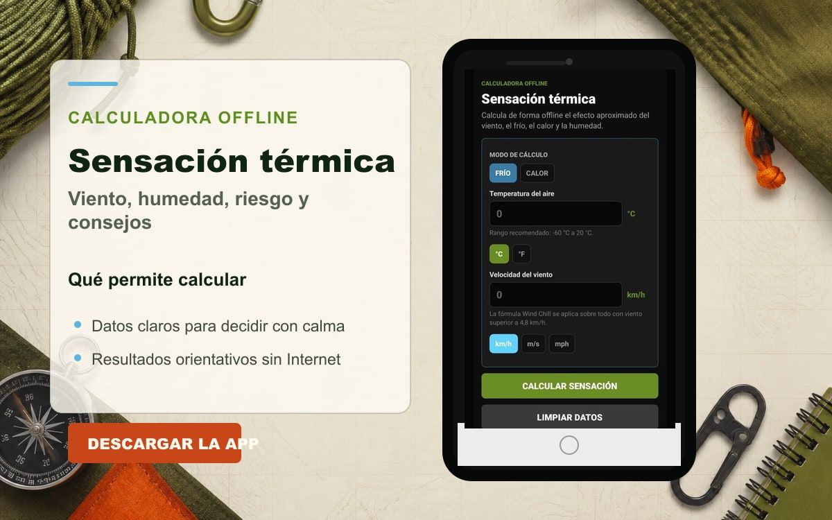 Portada con la calculadora real de sensación térmica de Modo Crisis Survival
