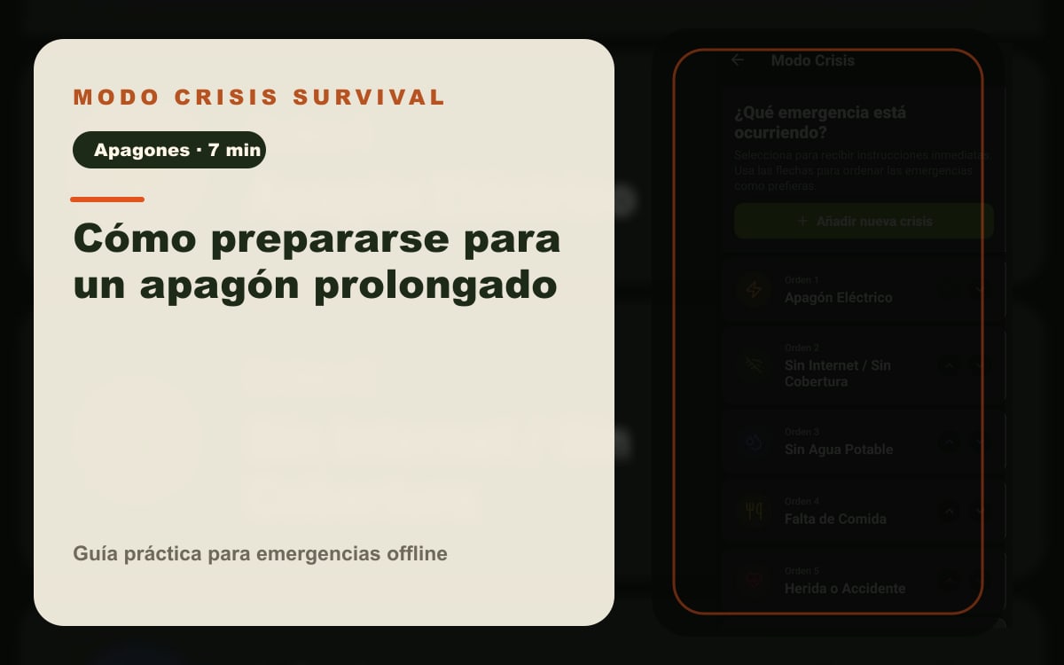 Guía visual de preparación ante una interrupción eléctrica. Imagen ilustrativa.