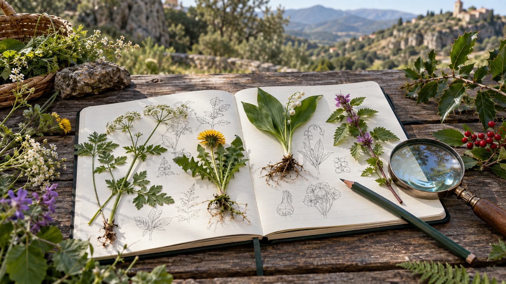 Libro ilustrado de plantas para estudiar sus diferencias. Imagen ilustrativa.