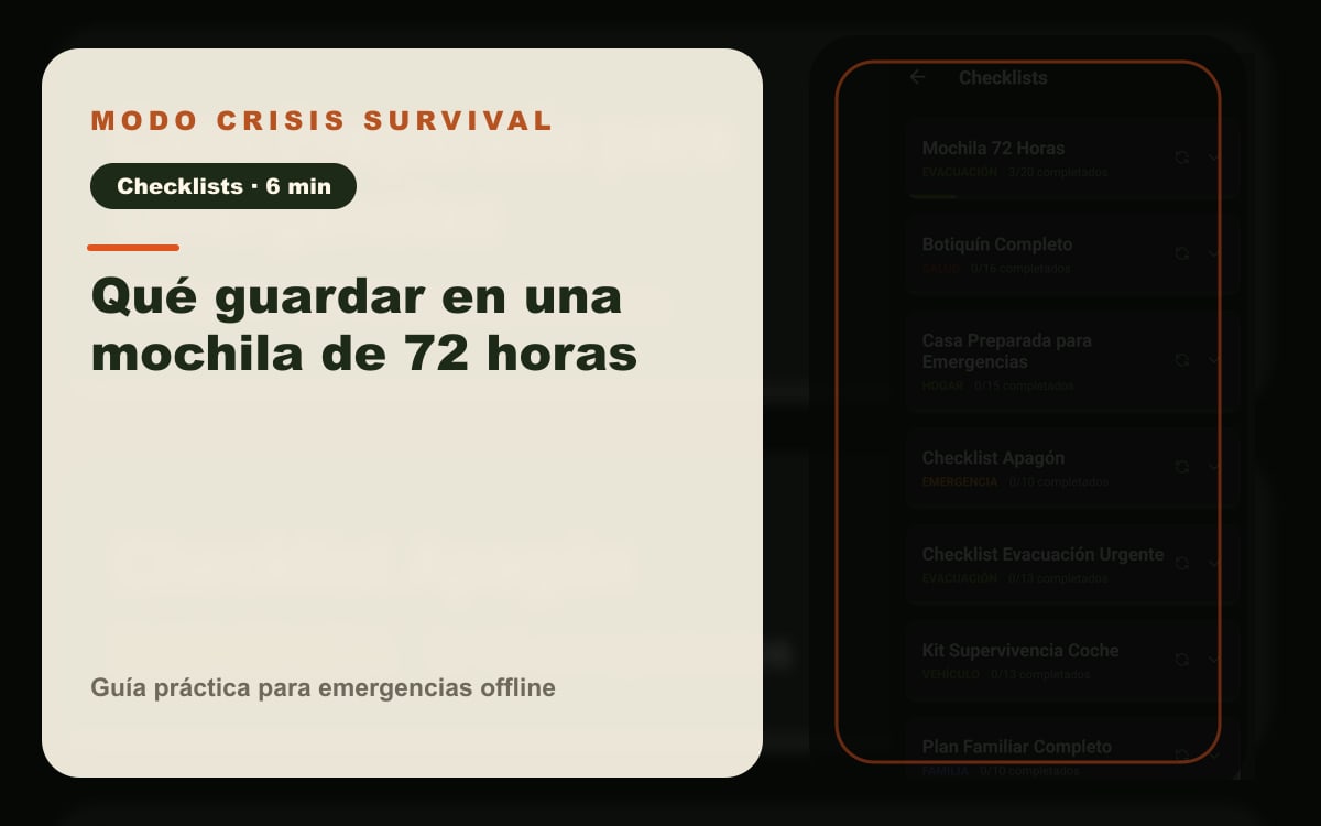 Guía visual de los suministros de una mochila de emergencia. Imagen ilustrativa.