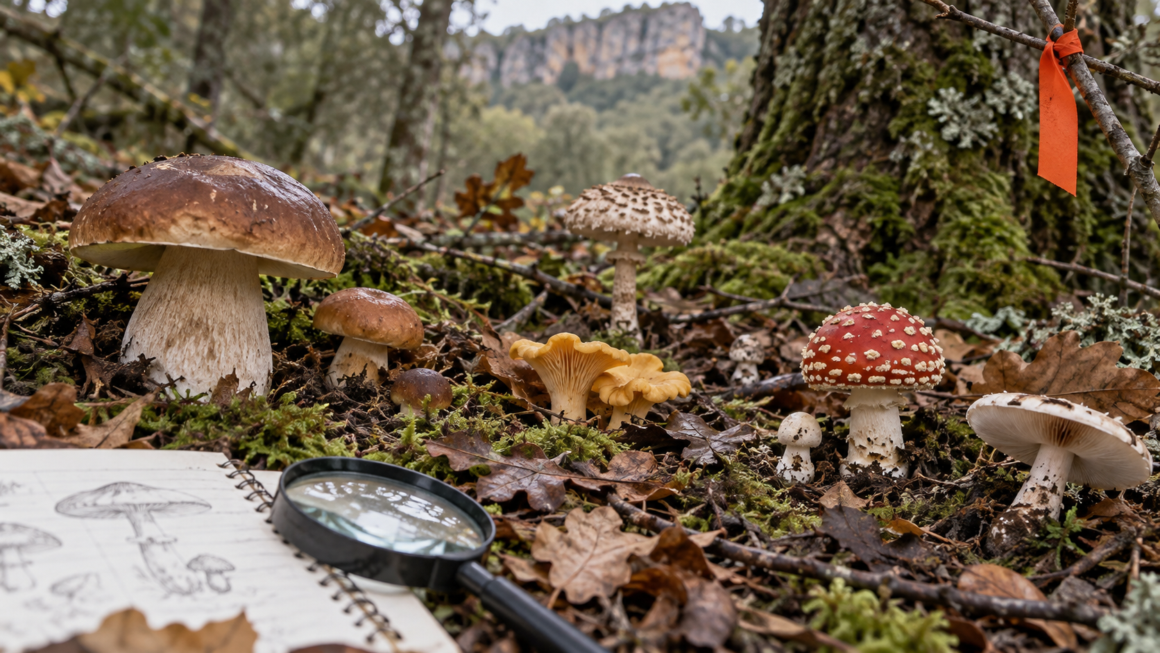Setas observadas en el bosque, no aptas para identificar su comestibilidad por la imagen. Imagen ilustrativa.