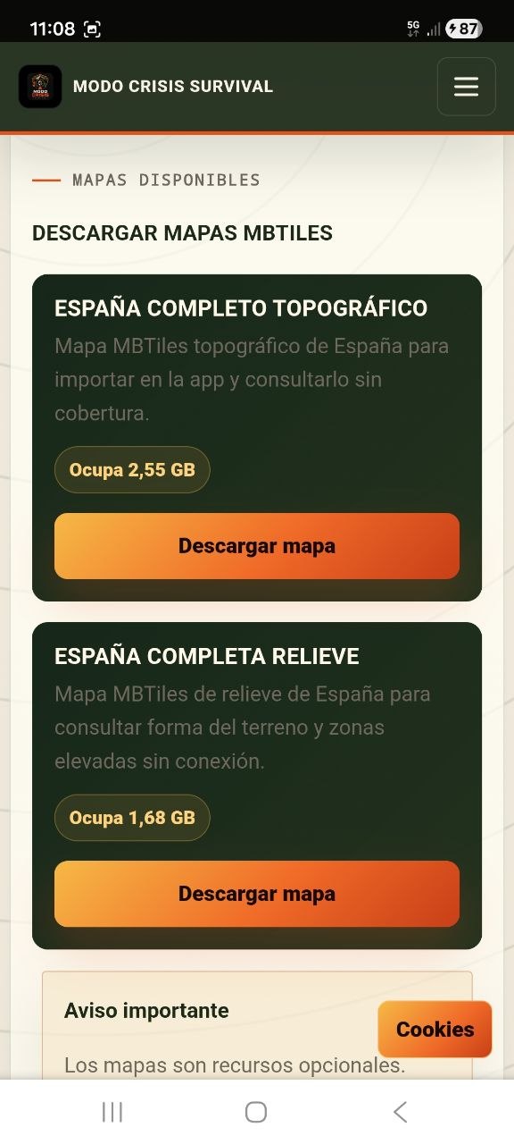 Centro de descargas con los mapas MBTiles disponibles para descargar