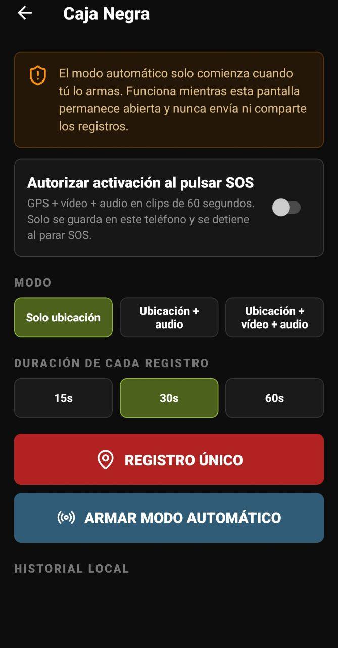 Pantalla SOS con Caja Negra